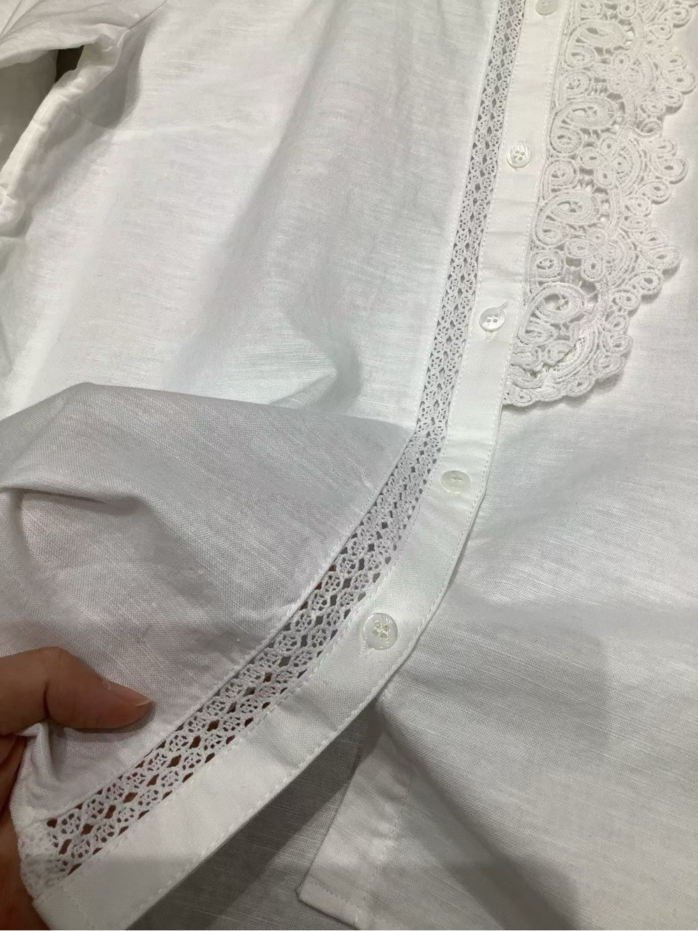 SEZANE CHLO SHIRT Lace-Trim Ruffled Blouse, S M L - Picture 8 of 12